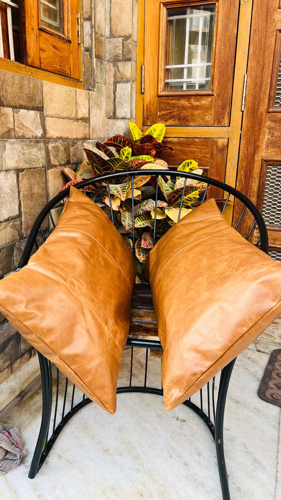 Real Big Leather Throw Pillow Covers, Set of 2 Brown Modern Couch Cushion covers 24Hr Smart